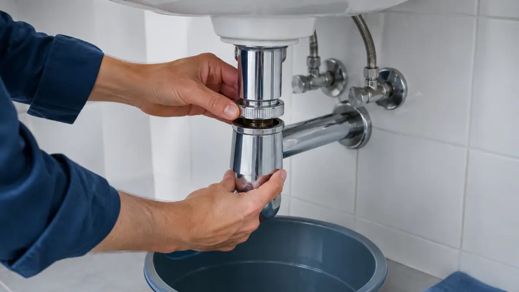 Démontage d’un siphon, premier geste avant le débouchage d’une canalisation