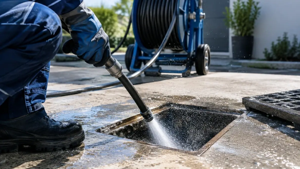Hydrocurage haute pression pour le débouchage d’une canalisation encrassée